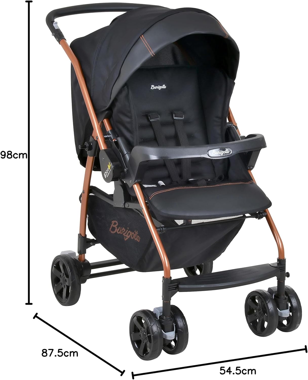 Carrinho de Bebê com Bebê Conforto Rio K, Preto e Cobre - Imagem 5